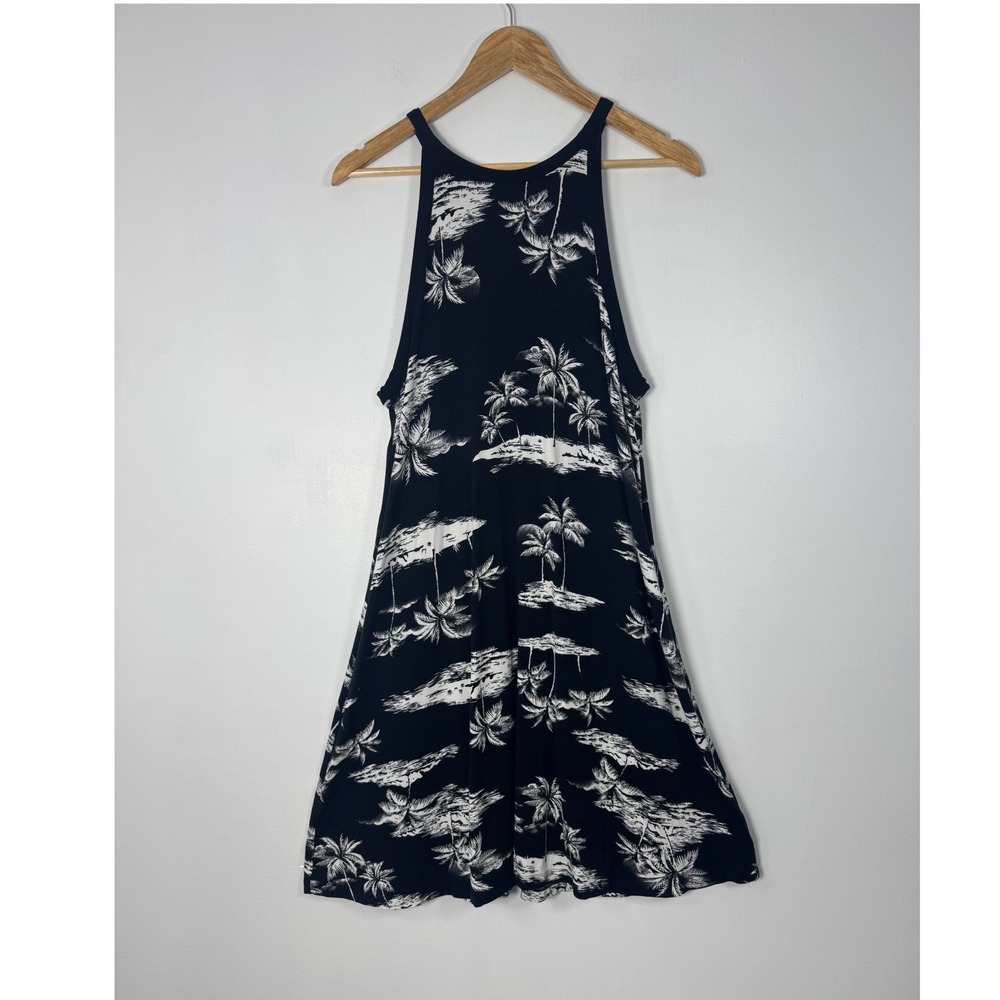 Tropical Old Navy Women Large Swing Dress Black White Palm Tree High Neck Halter